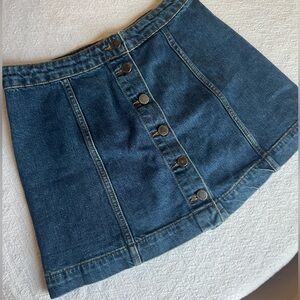 TOPSHOP Petite Button Front Blue Denim Skirt A-Line Size US 6